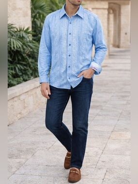 Robert Graham Blue Jacquard Embroidered Button Down Shirt Men’s Large L